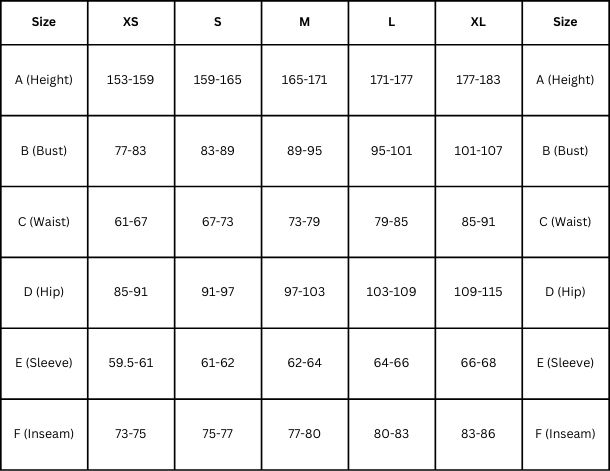 2024 SWEET WOMEN SIZE GUIDE CHART